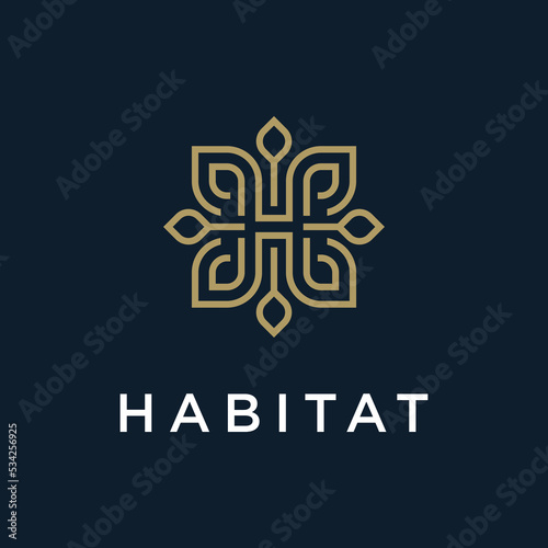 H Letter luxury, leaves gold logo design template
