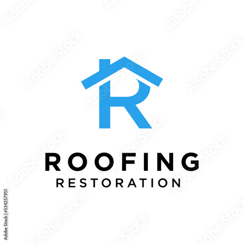 R Letter For roofing restoration logo design template vector