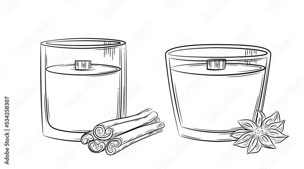 A set of scented candles with the scent of cinnamon and anise. Linear