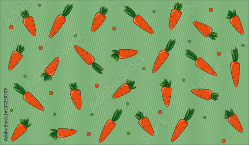 Carrot pattern on the green background Cartoon illustration