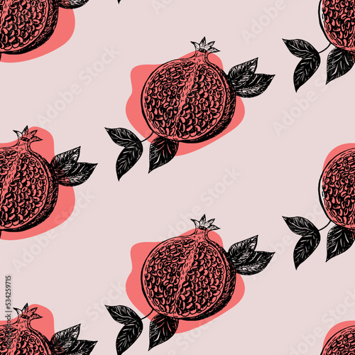 Seamless pattern with pomegranate fruits. Stock illustration on a horticultural theme. It is used for many purposes: advertising and covers, web design, packaging paper, food illustrations.