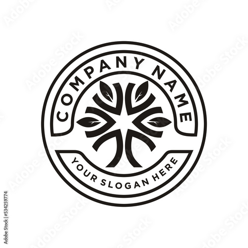 Tree of Life Stamp Seal Emblem arborist logo design vector