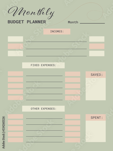 Monthly budget planner template
