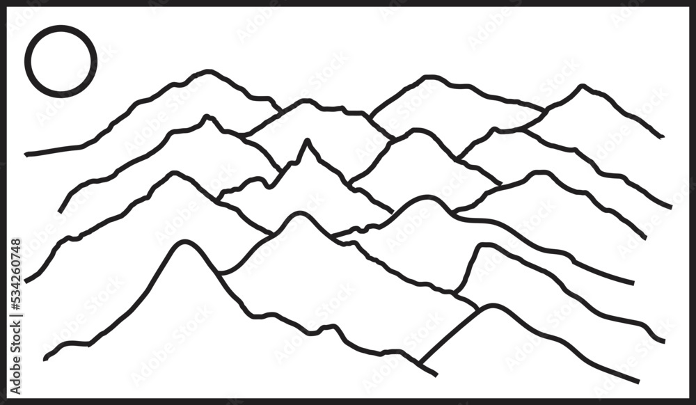 vector illustration of a nature landscape, sketch of a mountain