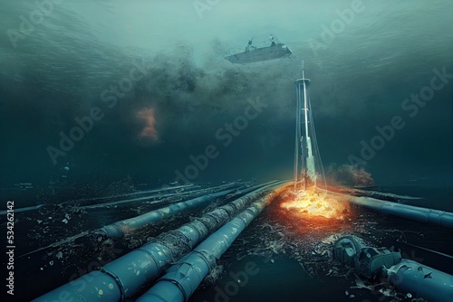 Fotografie, Obraz Sabotage of the underwater gas pipelines