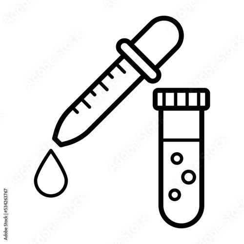 Dropper with Test Tube vector line icon design, Biochemistry symbol, Biological processes  Sign, bioscience and engineering stock illustration, Lab Sample Picker Concept