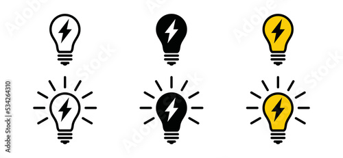 Lamp with lightning icon vector. Light bulb and thunderbolt sign symbol silhouette. Fast or quick idea lamp icon flat