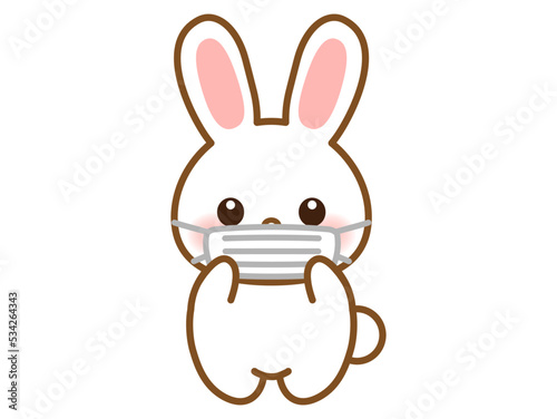 マスクをして風邪予防をするかわいいウサギのイラスト素材