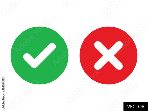 Tick and Cross check mark vector icons in flat style design for website design, app, UI, isolated on white background. Vector illustration.