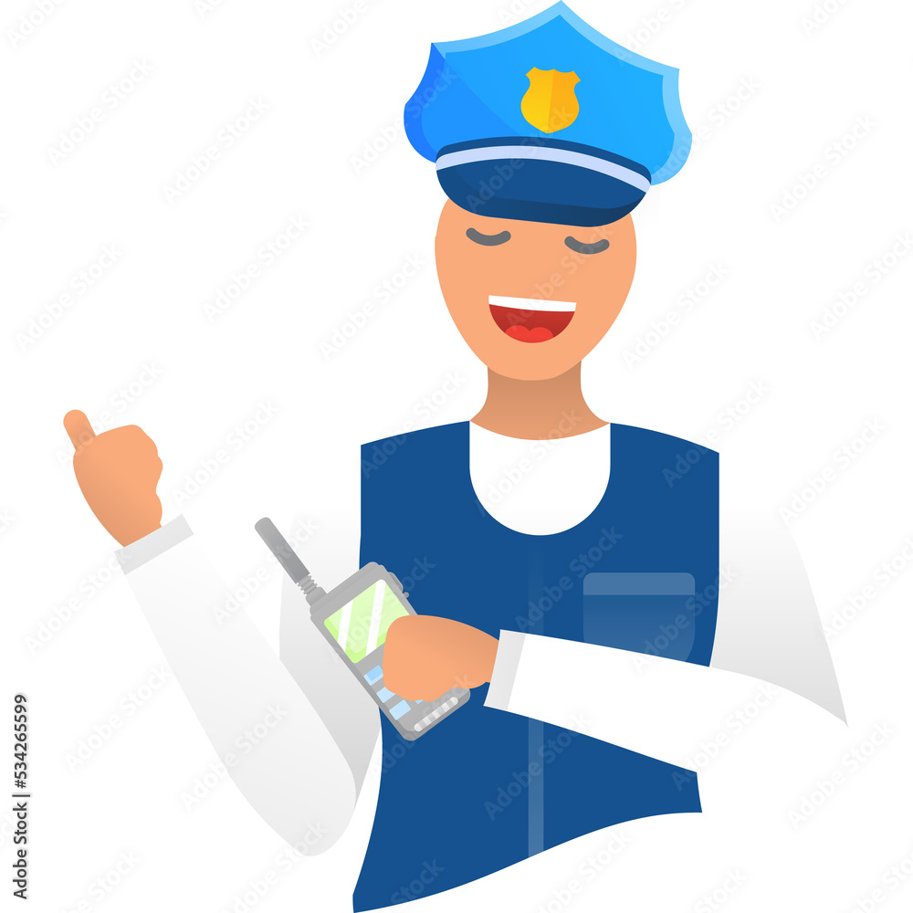 Police woman with walkie-talkie icon flat vector Police woman with walkie-talkie icon flat vector