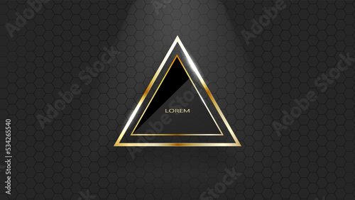 Abstract black and gold triangle frame template with light effect