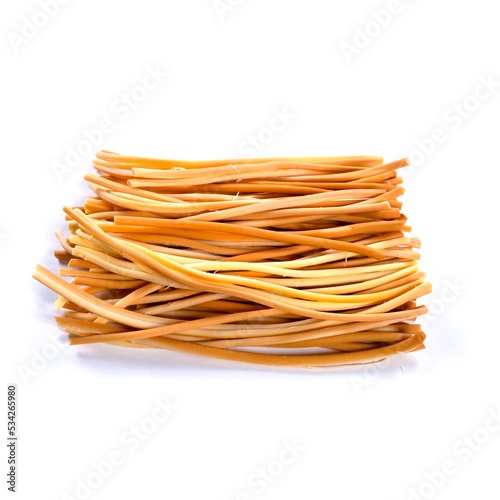 stick shaped smoked cheese on white background