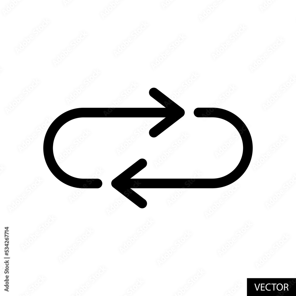 Repeat button icon in line style design for website design, app, UI, isolated on white background. Editable stroke. Vector illustration. Repeat button icon in line style design for website design, app, UI, isolated on white background. Editable stroke. Vector illustration.
