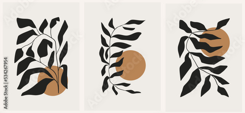 Abstract groovy floral posters. Modern trendy Matisse minimal style. Hand drawn design for wallpaper, wall decor, print, postcard, cover, template, banner.