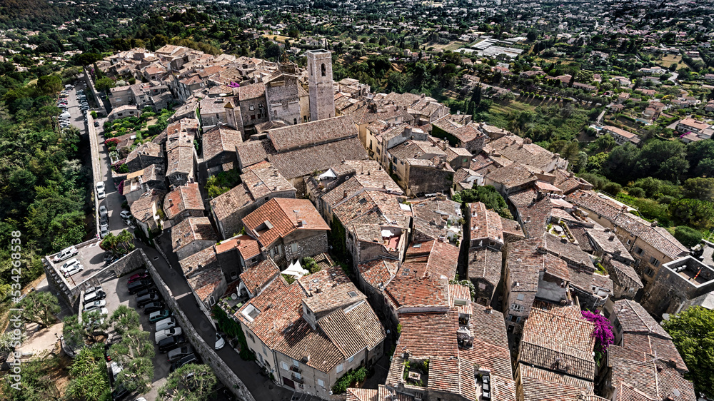Panoramic view from above to the nice old village Saint Paul de Vence. Southern France
