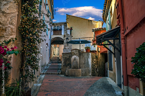 View to the old streets and houses. City of Menton, southern France 