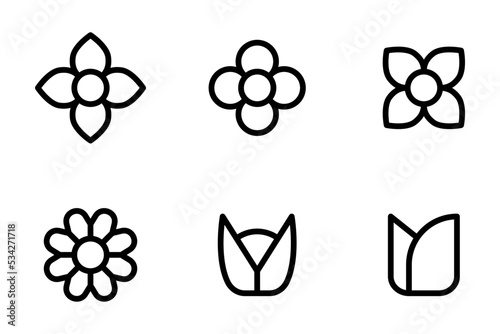 Conjunto de iconos de flores y rosas. Ilustración vectorial