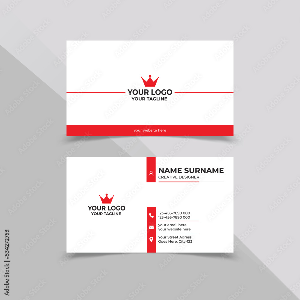 Minimal red and white Business Card Design Template