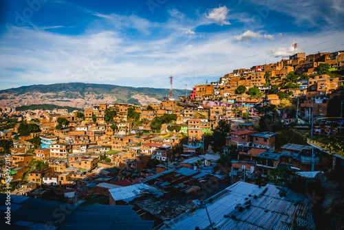 Fotografie Urban Hill Medellin Comuna 13 Ghetto Latin American Colombian Valley Cityscape S