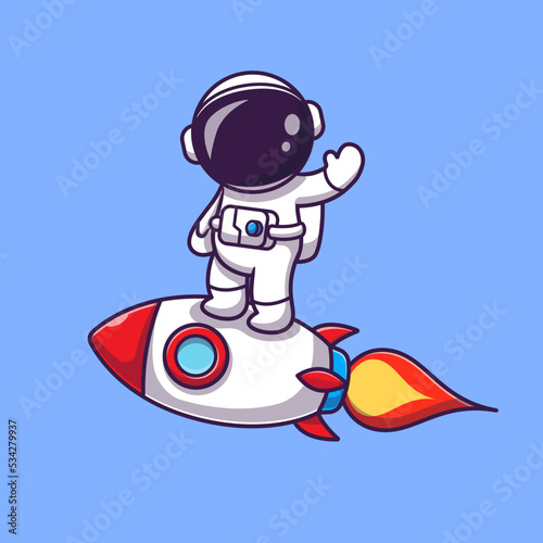 Astronaut Standing On Rocket Cartoon Vector Icon 
Illustration. Space Technology Icon Concept Isolated 
Premium Vector. Flat Cartoon Style
