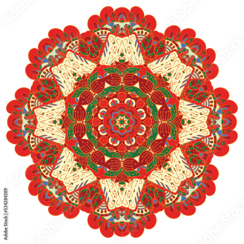 Mandala. Tracery wheel image. Mehndi design. Ethnic doodle art. Curved doodling picture. Vector