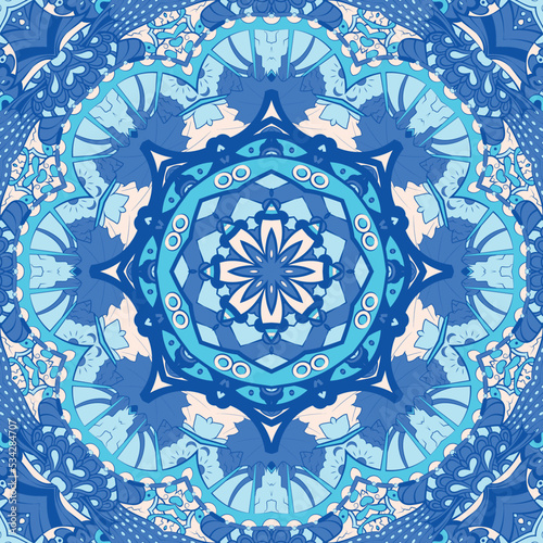 Seamless tile texture. Tracery mehndi design image. Ethnic doodle art. Curved doodling picture. Vector