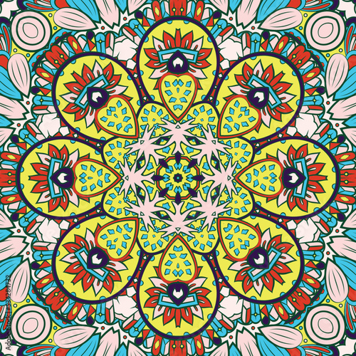 Seamless tile texture. Tracery mehndi design image. Ethnic doodle art. Curved doodling picture. Vector
