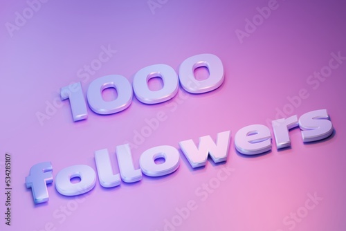 The inscription "1000 followers" on a pink background, 3d render