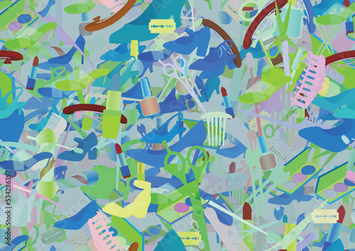 Background pattern abstract seamless design texture. Theme is about scissors, hairdressing, lace, illustration