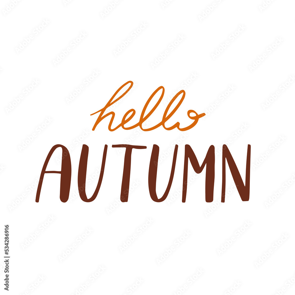 Hello autumn lettering on white background. Vector illustration