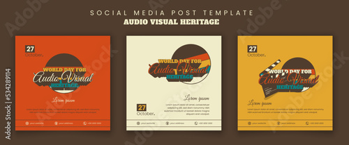 Social media post template with vintage typography design for world day for audio visual heritage