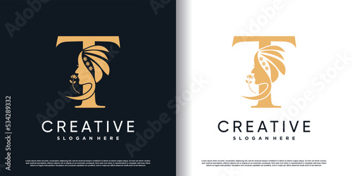  letter logo t with beauty concept Premium Vector
