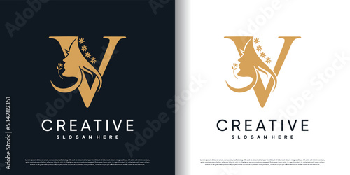 letter logo v with beauty concept Premium Vector
