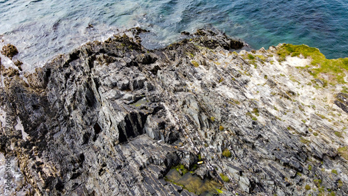 Rocks on the seashore. Geological formations, top view.