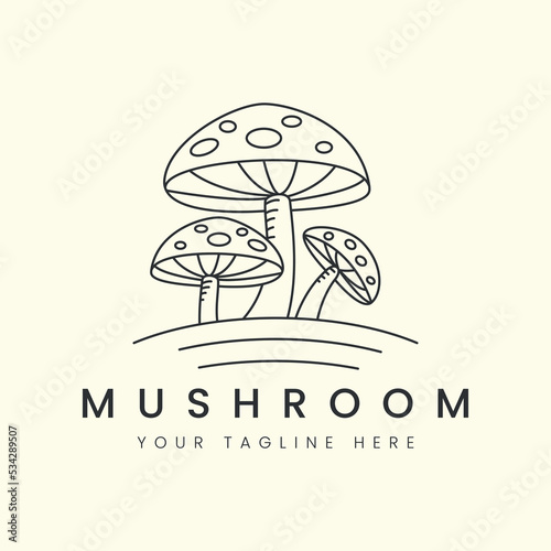mushroom farm line logo vector template illustration design. organic product food logo concept
