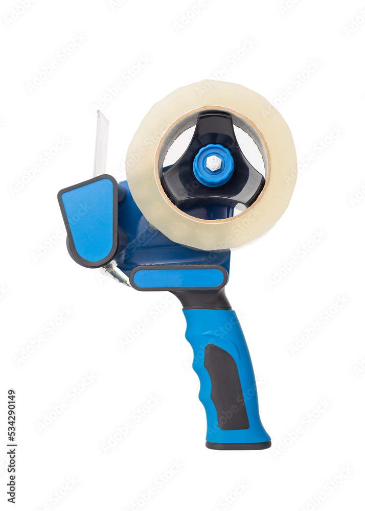 Adhesive tape dispenser isolated on a white background. Tape machine with tape roll. Adhesive tape dispenser isolated on a white background. Tape machine with tape roll.