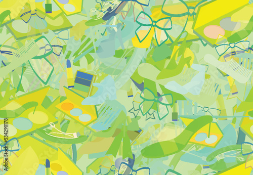 Background pattern abstract seamless design texture. Theme is about toiletry, cosmetology, flip-flops, platform heels