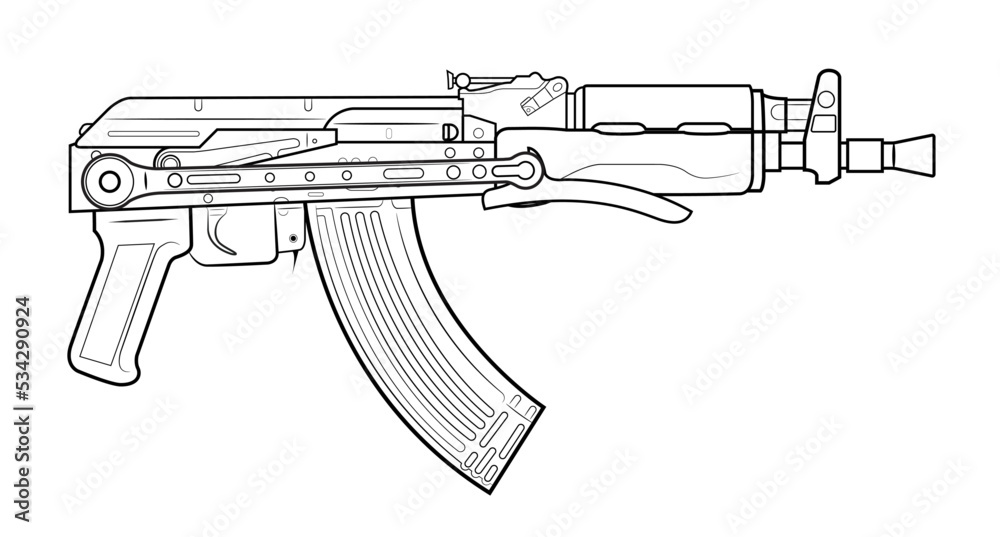 Vector illustration of AK assault carbine with folded stock and short barrel