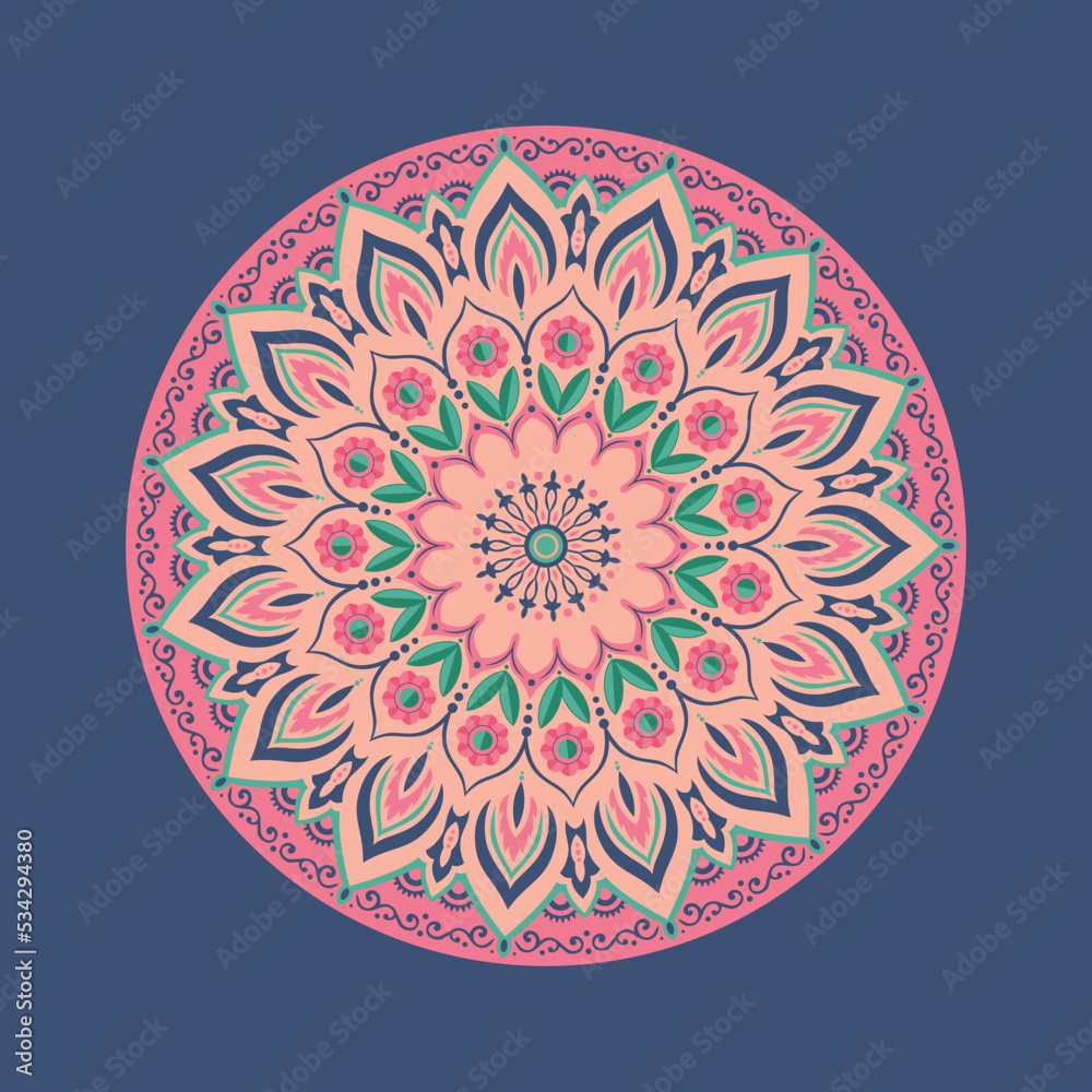 Botanical mandala with abstract flower and ornamental shape