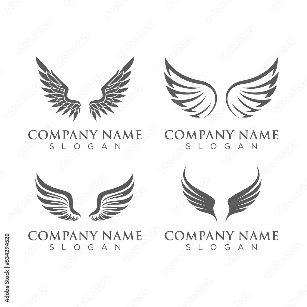 Abstract feather wings icons set Abstract feather wings icons set