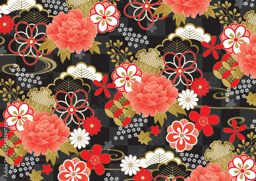 豪華な赤と黒の和柄