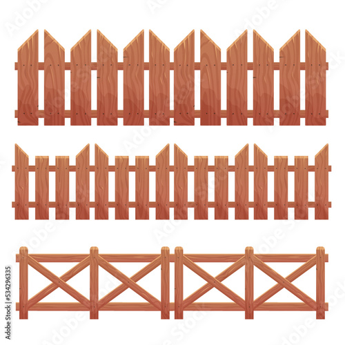 Vector illustration repeating wooden fences, Cartoon Color Wooden Fence Seamless Pattern Background Different Types Protection Concept Flat Design Style Barrier for Garden,