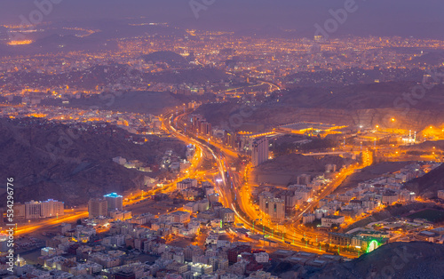 Aerial shot of Mecca streets at midnight photo