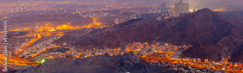 Aerial shot of Mecca streets at midnight photo
