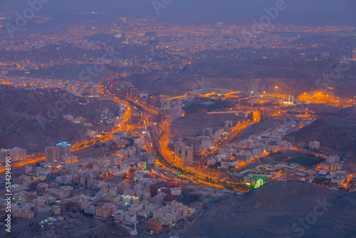 Aerial shot of Mecca streets at midnight photo