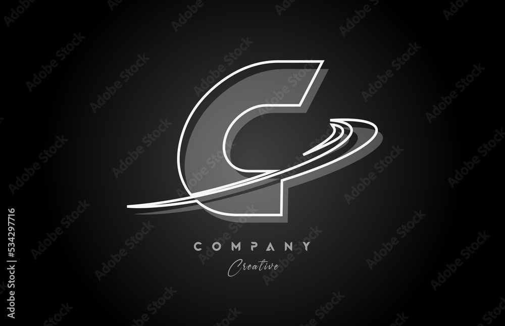 black and white C line alphabet letter logo icon design with swoosh and shadow. Creative template for business and company black and white C line alphabet letter logo icon design with swoosh and shadow. Creative template for business and company
