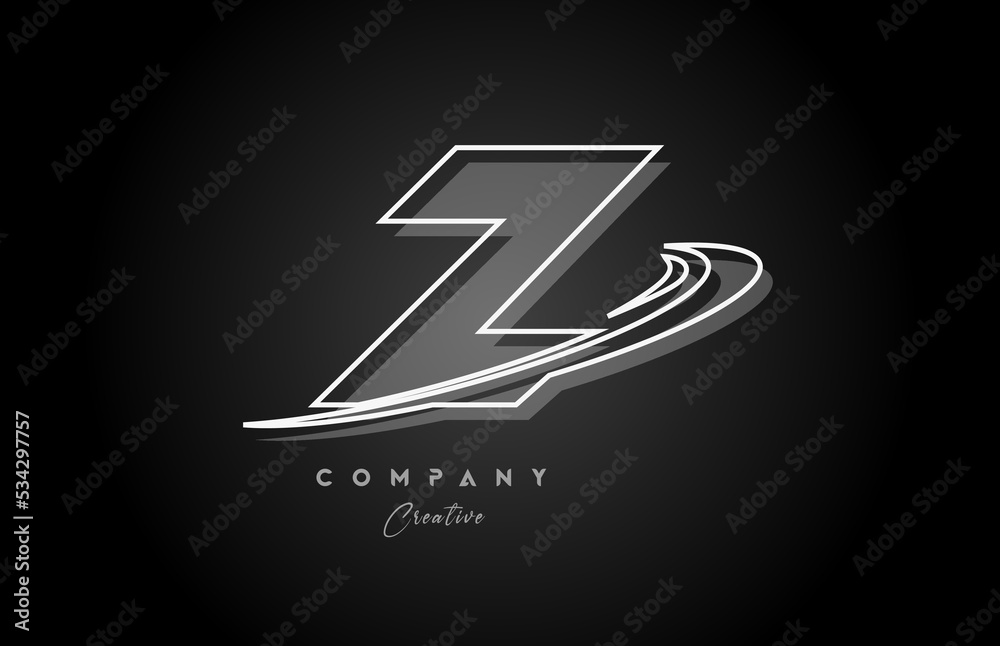 Obraz premium black and white Z line alphabet letter logo icon design with swoosh and shadow. Creative template for business and company