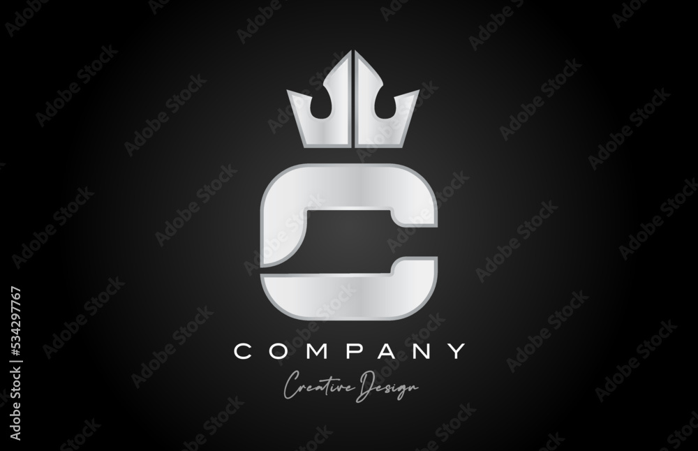 silver grey C alphabet letter logo icon design. Creative crown king template for company and business silver grey C alphabet letter logo icon design. Creative crown king template for company and business