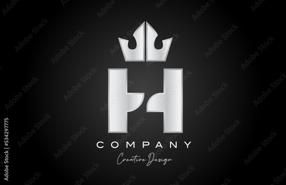 silver grey H alphabet letter logo icon design. Creative crown king template for company and business