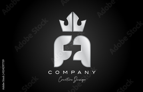 silver grey A alphabet letter logo icon design. Creative crown king template for company and business